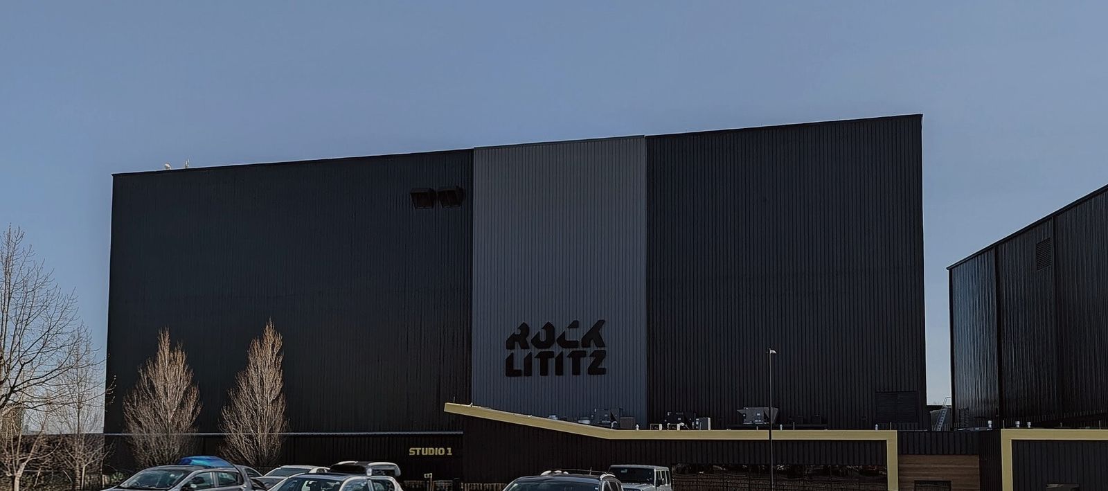 Rock Lititz Studio 1, a large black production rehearsal building near Lancaster